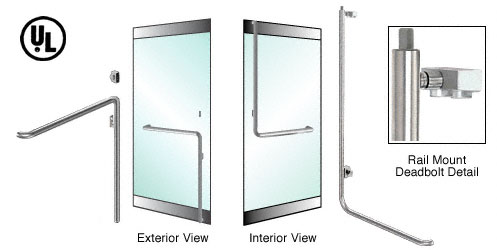 C.R. Laurence CRL Brushed Stainless Left Hand Reverse Rail Mount Cylinder/Thumbturn Access &quot;C&quot; Exterior Top Securing Deadbolt Handle | DB100C4R1BS