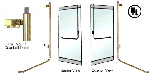 C.R. Laurence CRL Polished Brass Right Hand Double Acting Rail Mount Keyed Access Exterior Top Securing Deadbolt Handle | DB100D1RKPB