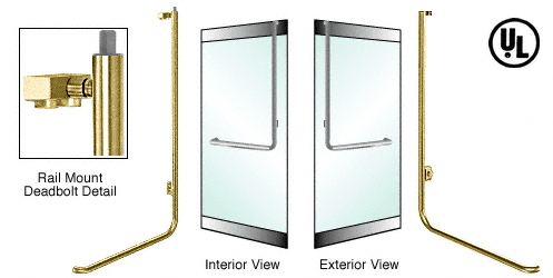 C.R. Laurence CRL Satin Brass Right Hand Double Acting Rail Mount Keyed Access Exterior Top Securing Deadbolt Handle | DB100D3RKSB