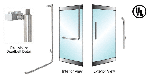C.R. Laurence CRL Brushed Stainless Right Hand Reverse Glass Mount Keyed Cylinder &quot;G&quot; Top Secured Deadbolt Exterior Handle | DB100G3RKBS