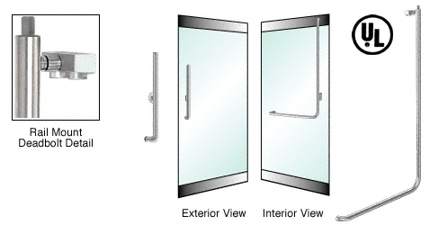 C.R. Laurence CRL Brushed Stainless RH Swing Rail Mount Keyed Access &quot;H&quot; Exterior Top Securing Deadbolt Handle | DB100H5RKBS