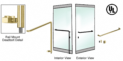C.R. Laurence CRL Polished Brass Right Hand Double Acting Rail Mount Keyed Access &quot;A&quot; Exterior Bottom Securing Deadbolt Handle | DB110A1RKPB