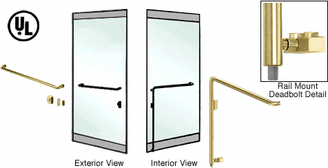 C.R. Laurence CRL Polished Brass Left Hand Double Acting Rail Mount Keyed Access &quot;A&quot; Exterior Bottom Securing Deadbolt Handle | DB110A2RKPB