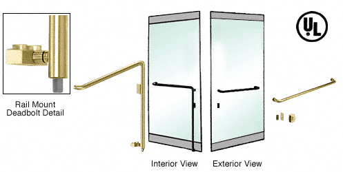 C.R. Laurence CRL Satin Brass Right Hand Reverse Rail Mount Keyed Access &quot;A&quot; Exterior Bottom Securing Deadbolt Handle | DB110A3RKSB