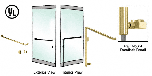 C.R. Laurence CRL Satin Brass Left Hand Reverse Rail Mount Keyed Access &quot;A&quot; Exterior Bottom Securing Deadbolt Handle | DB110A4RKSB