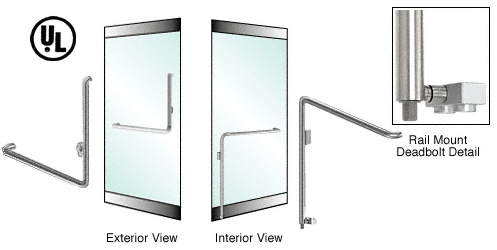 C.R. Laurence CRL Brushed Stainless Left Hand Double Acting Rail Mount Keyed Access &quot;B&quot; Exterior Bottom Securing Deadbolt Handle | DB110B2RKBS