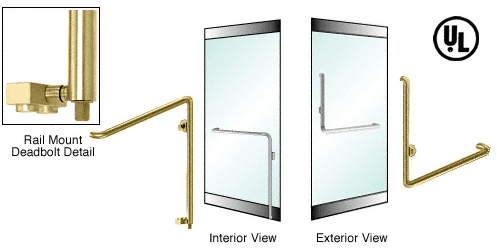 C.R. Laurence CRL Polished Brass Right Hand Reverse Rail Mount Thumbturn/Cylinder Access &quot;B&quot; Exterior Bottom Securing Deadbolt Handle | DB110B3R1PB