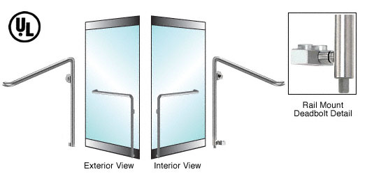 C.R. Laurence CRL Brushed Stainless Left Hand Reverse Rail Mount Cylinder/Thumbturn Access &quot;C&quot; Exterior Bottom Securing Deadbolt Handle | DB110C4R1BS