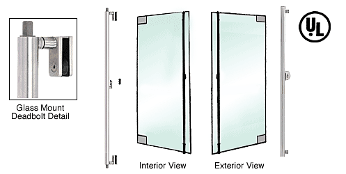 C.R. Laurence CRL Polished Stainless Right Hand Double Acting Glass Mount &quot;F&quot; Exterior Top and Bottom Secured Deadbolt Handle With Cylinder Outside and Thumbturn Inside | DB132F1G1PS