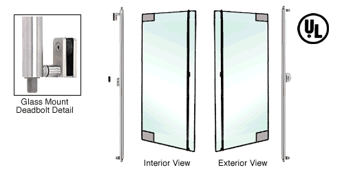 C.R. Laurence CRL Brushed Stainless Left Hand Double Acting Glass Mount &quot;F&quot; Exterior Top and Bottom Secured Deadbolt Handle With Thumbturn Inside and Outside | DB132F1G2BS