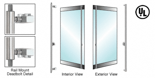 C.R. Laurence CRL Polished Stainless Right Hand Double Acting Rail Mount &quot;F&quot; Exterior Top and Bottom Secured Deadbolt Handle With Cylinder Outside and Thumbturn Inside | DB132F1R1PS