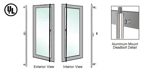 C.R. Laurence CRL Brushed Stainless Left Hand Double Acting Aluminu Door Mount Keyed Access &quot;F&quot; Exterior Top and Bottom Secured Deadbolt Handle | DB132F2AKBS