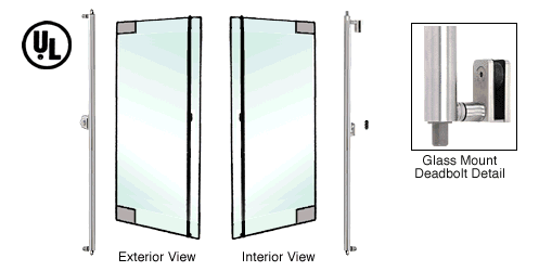 C.R. Laurence CRL Brushed Stainless Left Hand Double Acting Glass Mount &quot;F&quot; Exterior Top and Bottom Secured Deadbolt Handle With Thumbturn Inside and Outside | DB132F2G2BS