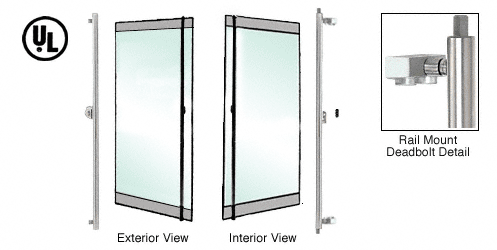 C.R. Laurence CRL Brushed Stainless Left Hand Double Acting Rail Mount &quot;F&quot; Exterior Top and Bottom Secured Deadbolt Handle With Cylinder Outside and Thumbturn Inside | DB132F2R1BS