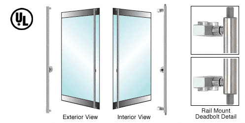 C.R. Laurence CRL Polished Stainless Left Hand Double Acting Rail Mount &quot;F&quot; Exterior Top and Bottom Secured Deadbolt Handle With Cylinder Outside and Thumbturn Inside | DB132F2R1PS