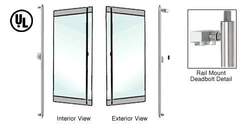C.R. Laurence CRL Brushed Stainless Left Hand Double Acting Rail Mount Keyed Access &quot;F&quot; Exterior Top and Bottom Secured Deadbolt Handle | DB132F2RKBS