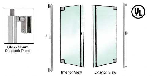 C.R. Laurence CRL Brushed Stainless Right Hand Reverse Glass Mount &quot;F&quot; Exterior Top and Bottom Secured Deadbolt Handle | DB132F3GKBS