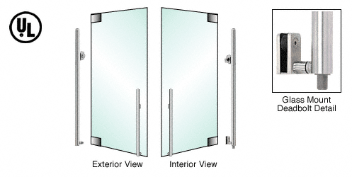 C.R. Laurence CRL Brushed Stainless Left Hand Reverse Glass Mount Cylinder Outside, Thumbturn Inside &quot;KS&quot; Exterior Bottom Securing Deadbolt Handle | DB140KS4G1BS
