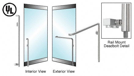 C.R. Laurence CRL Polished Stainless Left Hand Swing Rail Mount Cylinder Outside &quot;C&quot; Exterior Bottom Securing Deadbolt Handle | DB150C6RKPS