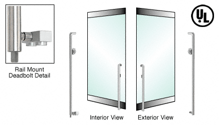 C.R. Laurence CRL Brushed Stainless Right Hand Double Acting Rail Mount Keyed Access &quot;K&quot; Exterior Bottom Securing Deadbolt Handle | DB150K1RKBS
