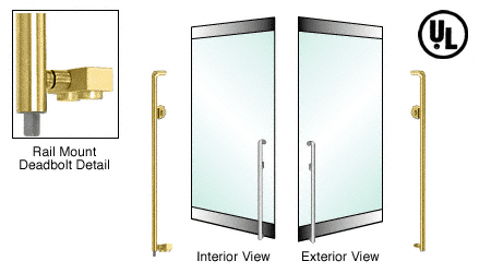 C.R. Laurence CRL Satin Brass Right Hand Double Acting Rail Mount Keyed Access &quot;K&quot; Exterior Bottom Securing Deadbolt Handle | DB150K1RKSB