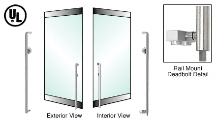 C.R. Laurence CRL Brushed Stainless Left Hand Double Acting Rail Mount Keyed Access &quot;K&quot; Exterior Bottom Securing Deadbolt Handle | DB150K2RKBS