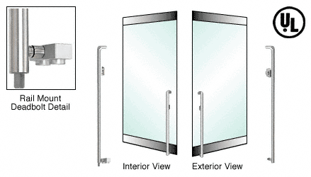 C.R. Laurence CRL Brushed Stainless Right Hand Reverse Rail Mount Keyed Access &quot;K&quot; Exterior Bottom Securing Deadbolt Handle | DB150K3RKBS