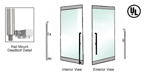 C.R. Laurence CRL Brushed Stainless Right Hand Double Acting Rail Mount Keyed Access &quot;P&quot; Exterior Bottom Securing Deadbolt Handle | DB150P1RKBS