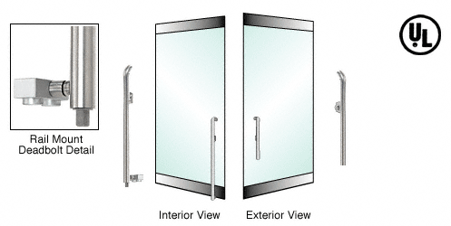 C.R. Laurence CRL Brushed Stainless Right Hand Reverse Rail Mount Keyed Access &quot;P&quot; Exterior Bottom Securing Deadbolt Handle | DB150P3RKBS