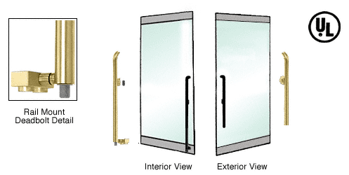 C.R. Laurence CRL Polished Brass Right Hand Reverse Rail Mount Keyed Access &quot;P&quot; Exterior Bottom Securing Deadbolt Handle | DB150P3RKPB