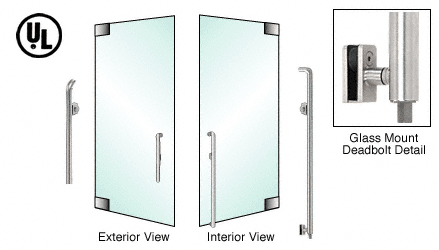 C.R. Laurence CRL Brushed Stainless Left Hand Reverse Glass Mount Cylinder/Cylinder &quot;P&quot; Exterior Bottom Securing Deadbolt Handle | DB150P4GKBS