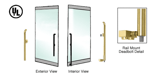 C.R. Laurence CRL Satin Brass Left Hand Reverse Rail Mount Keyed Access &quot;P&quot; Exterior Bottom Securing Deadbolt Handle | DB150P4RKSB