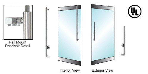 C.R. Laurence CRL Brushed Stainless Right Hand Double Acting Rail Mount Cylinder/Thumbturn &quot;H&quot; Top Secured Deadbolt Exterior Handle | DB160H1R1BS