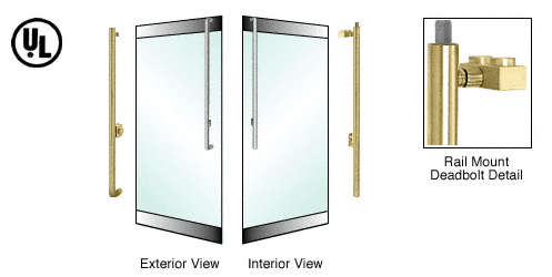 C.R. Laurence CRL Polished Brass Left Hand Double Acting Rail Mount Keyed Access &quot;JS&quot; Exterior Top Securing Deadbolt Handle | DB170JS2RKPB