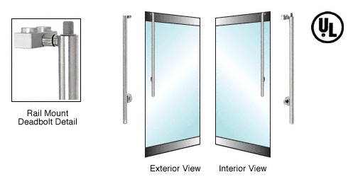 C.R. Laurence CRL Brushed Stainless Right Hand Swing Rail Mount Cylinder/Thumbturn Access &quot;JS&quot; Exterior Top Securing Deadbolt Handle | DB170JS5R1BS