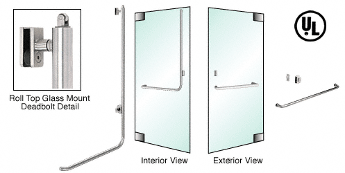 C.R. Laurence CRL Brushed Stainless Right Hand Reverse Roll Top Double Acting Glass Mount Cylinder/Thumbturn &quot;A&quot; Exterior Top Securing Deadbolt Handle | DBR100A3G1BS