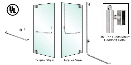 C.R. Laurence CRL Brushed Stainless Left Hand Reverse Roll Top Double Acting Glass Mount Cylinder/Thumbturn &quot;A&quot; Exterior Top Securing Deadbolt Handle | DBR100A4G1BS
