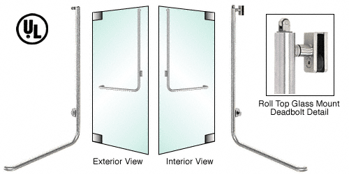 C.R. Laurence CRL Brushed Stainless Left Hand Reverse Roll Top Double Acting Glass Mount Cylinder/Thumbturn Exterior Top Securing Deadbolt Handle | DBR100D4G1BS