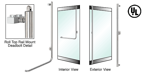C.R. Laurence CRL Brushed Stainless Right Hand Roll Top Double Acting Rail Mount Cylinder/Thumbturn Access &quot;F&quot; Exterior Top Securing Deadbolt Handle | DBR100F3R1BS