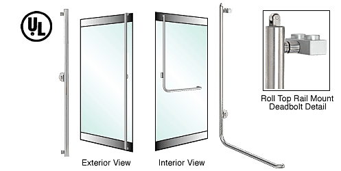 C.R. Laurence CRL Brushed Stainless Left Hand Roll Top Double Acting Rail Mount Cylinder/Thumbturn Access &quot;F&quot; Exterior Top Securing Deadbolt Handle | DBR100F4R1BS