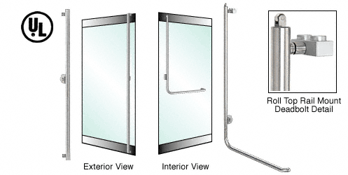 C.R. Laurence CRL Brushed Stainless Left Hand Reverse Roll Top Rail Mount Cylinder/Cylinder Access &quot;F&quot; Exterior Top Securing Deadbolt Handle | DBR100F4RKBS