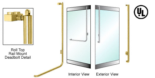 C.R. Laurence CRL Satin Brass Right Hand Reverse Roll Top Rail Mount Keyed Cylinder Access &quot;J&quot; Exterior Top Securing Deadbolt Handle | DBR100J3RKSB