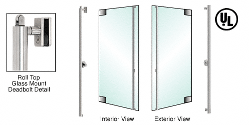 C.R. Laurence CRL Brushed Stainless Right Hand Roll Top Double Acting Glass Mount Cylinder/Tumbturn &quot;F&quot; Top Secured Deadbolt Exterior Handle | DBR130F3G1BS