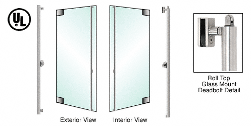C.R. Laurence CRL Brushed Stainless Left Hand Reverse Roll Top Double Acting Glass Mount Cylinder Outside &quot;F&quot; Top Secured Deadbolt Exterior Handle | DBR130F4GKBS