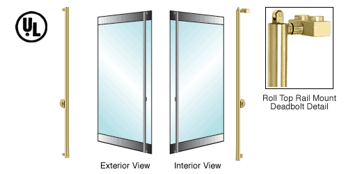 C.R. Laurence CRL Satin Brass Left Hand Reverse Roll Top Rail Mount Cylinder/Cylinder &quot;F&quot; Top Secured Deadbolt Exterior Handle | DBR130F4RKSB