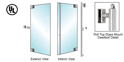 C.R. Laurence CRL Polished Stainless Left Hand Reverse Roll Top Double Acting Glass Mount Cylinder Outside &quot;Z&quot; Top Secured Deadbolt Exterior Handle | DBR130Z4GKPS