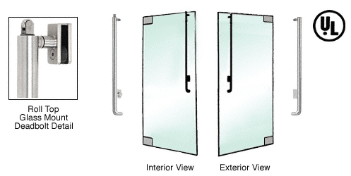 C.R. Laurence CRL Brushed Stainless Right Hand Roll Top Reverse Glass Mount Keyed Cylinder/Thumbturn &quot;J&quot; Exterior Top Securing Deadbolt Handle | DBR160J3G1BS