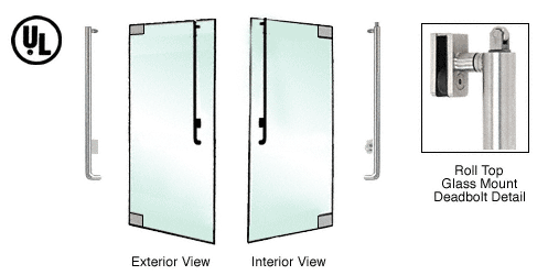 C.R. Laurence CRL Brushed Stainless Left Hand Roll Top Reverse Glass Mount Keyed Cylinder/Thumbturn &quot;J&quot; Exterior Top Securing Deadbolt Handle | DBR160J4G1BS