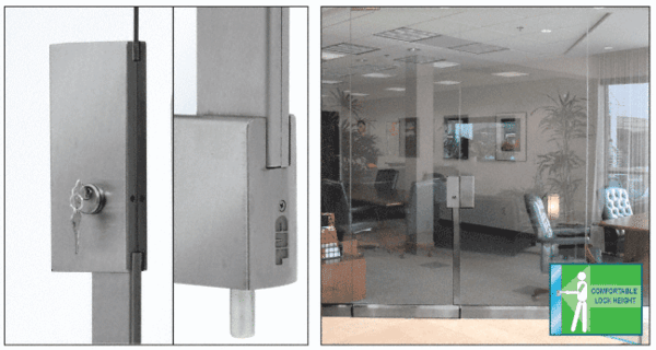 C.R. Laurence CRL Brushed Stainless 4&quot; x 10&quot; Center Lock With Bottom Rail Extension Rod Throw - One Point Without Handle | DE4100BS