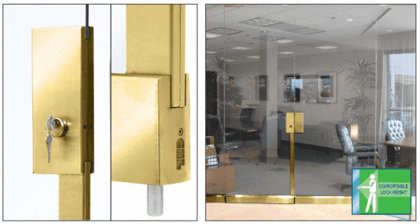 C.R. Laurence CRL Polished Brass 4&quot; x 10&quot; Center Lock With Bottom Rail Extension Rod Throw - One Point Without Handle | DE4100PB